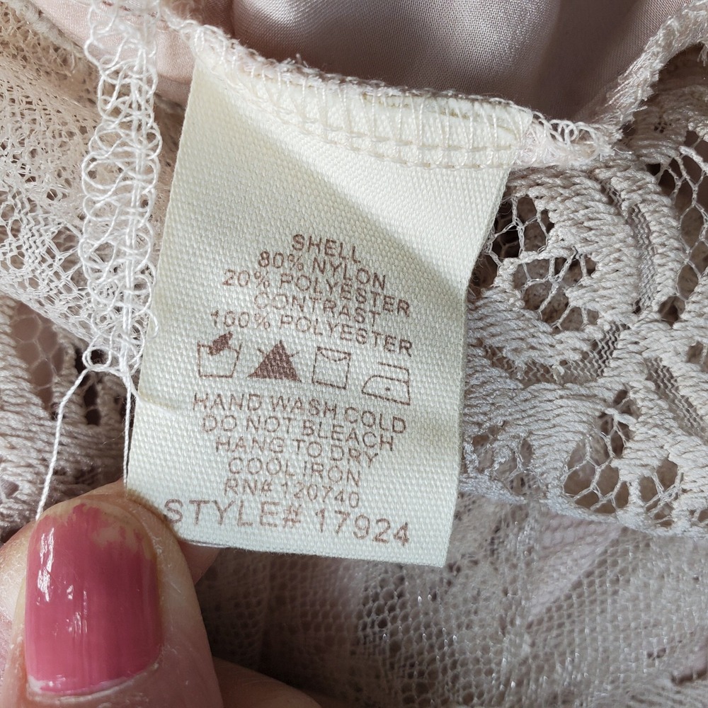 Mystree Blouse Tops Womens L Tan‎ Lined Blush Lace Cowboy Outfitters Sleeveless - Picture 6 of 8